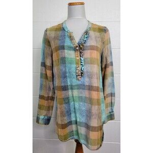 Isabella Sinclair‎ Anthropologie Womens Plaid Cotton Tunic Shirt Small